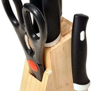 102 Kitchen Knife Set with Wooden Block and Scissors (5 pcs, Black) Your Brand