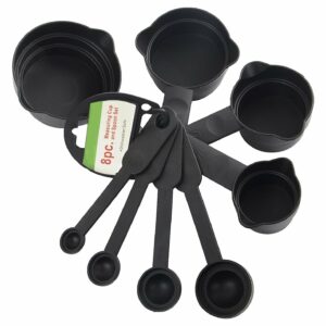 106 Plastic Measuring Cups and Spoons (8 Pcs, Black) Your Brand
