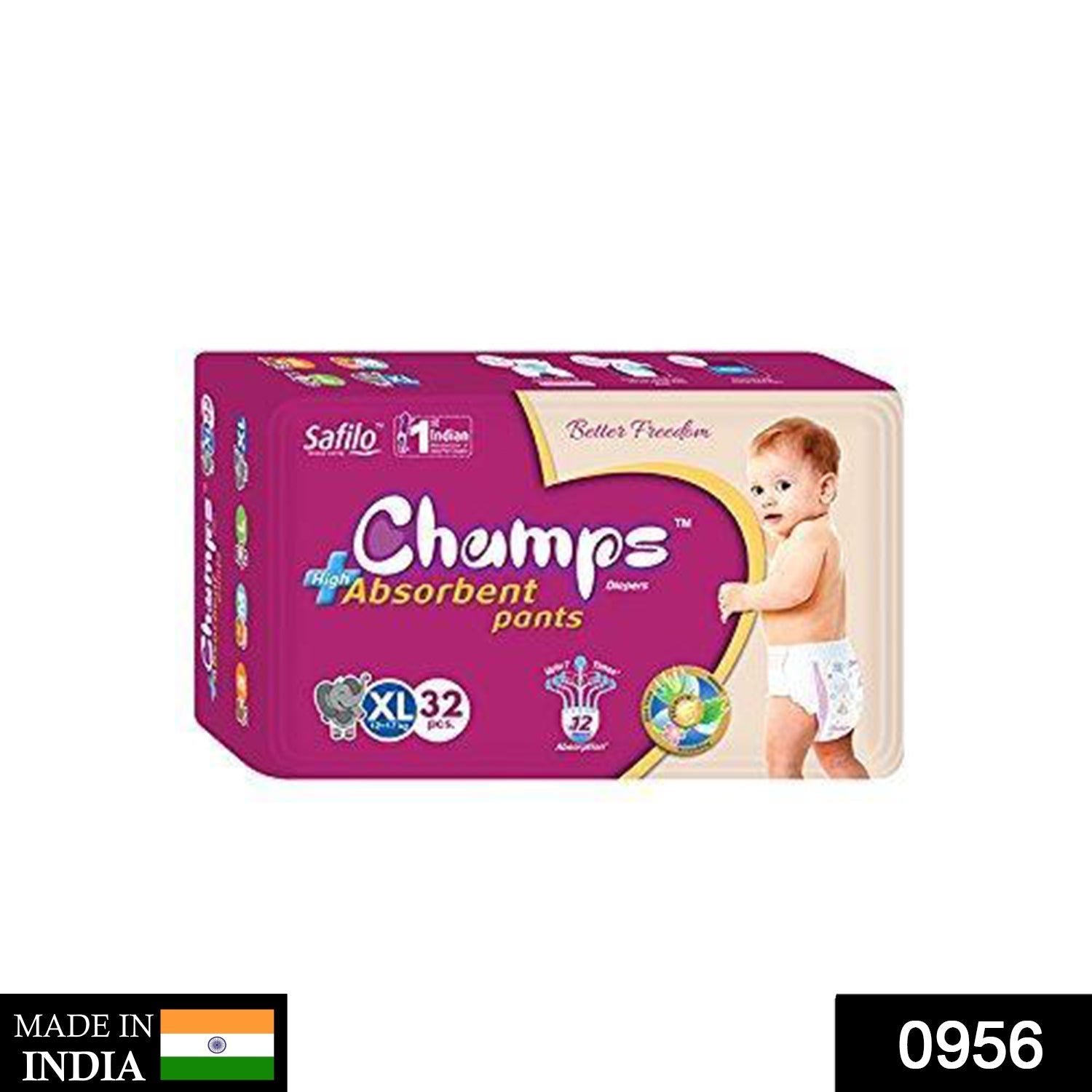 0956_6f63dd9b-9d3a-4adf-a78e-c35b8b7a7dc2 956 Premium Champs High Absorbent Pant Style Diaper Extra Large(XL) Size, 32 Pieces (956_XLar_32) Champs