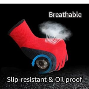 Anti Cutting Cut Resistant Hand Safety Gloves Cut-Proof Protection with Rubber Grade Wet and Dry Glove Nylon, Rubber Safety Gloves (PACK OF 5 PAIR, RED ON BLACK)